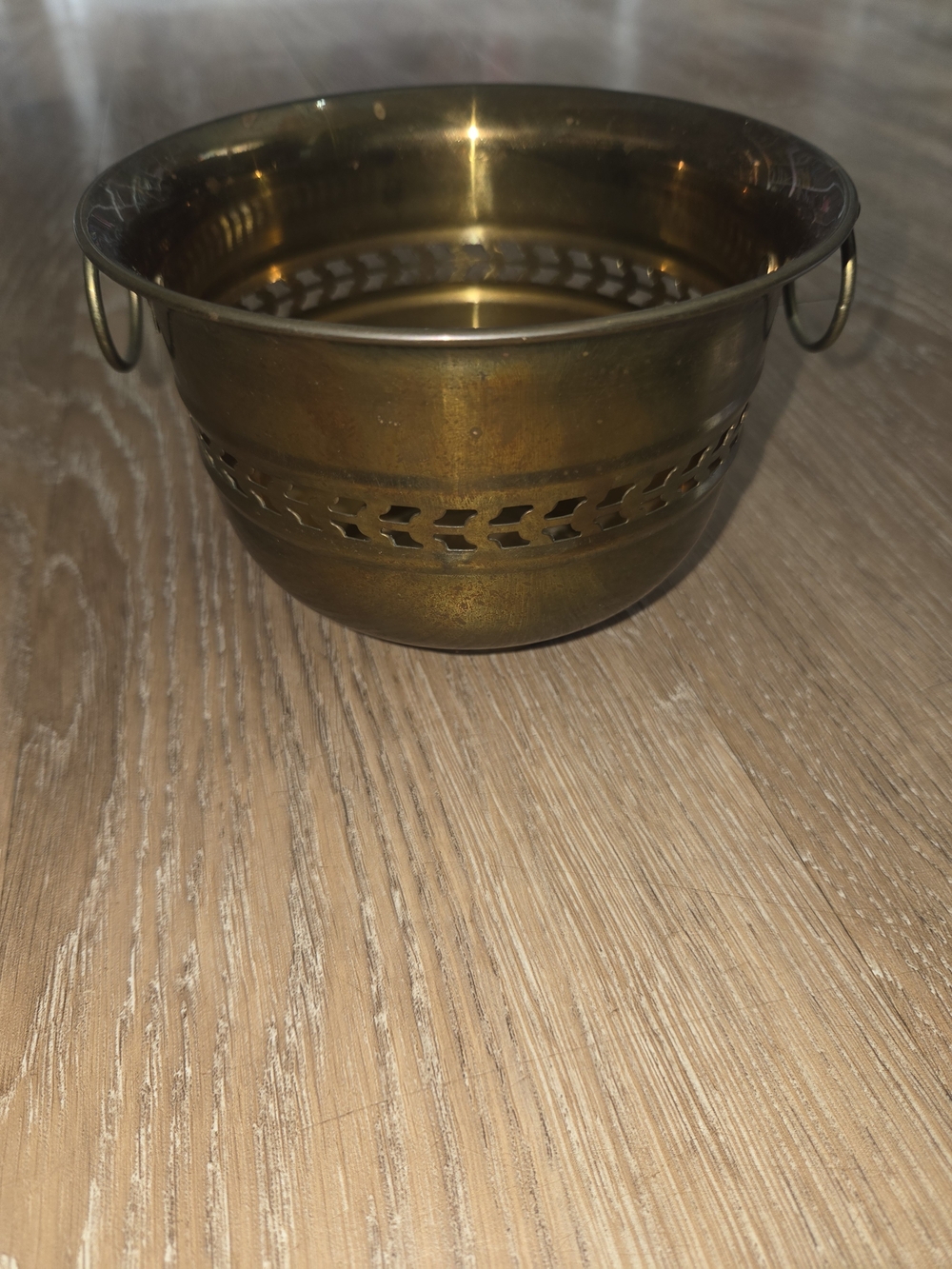 Vintage Interpur Brass Planter Bowl with Cut-Out Design and Handles Boho